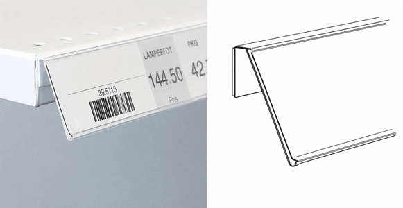 Hyllekantlist vinklet for plane underlag 39x885mm transp. 25 stk