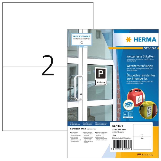 Hovedbilde Etiketter Utendørs A4 210x148 Hvit (160) Herma