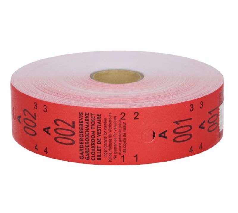 Garderobebilett rød 1-500