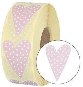 Hovedbilde Etikett hjerte lys rosa hvite prikker 32x48mm