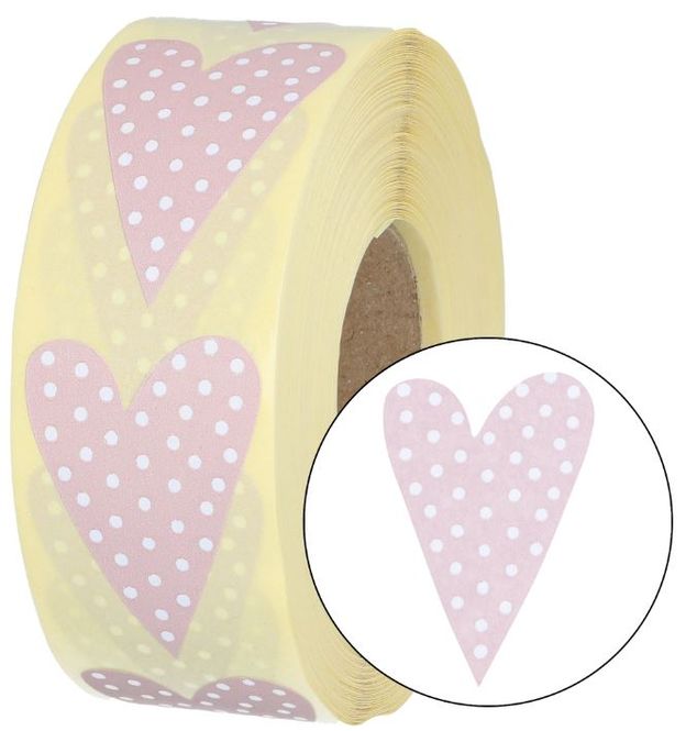 Hovedbilde Etikett hjerte dempet rosa hvite prikker 32x48mm ...